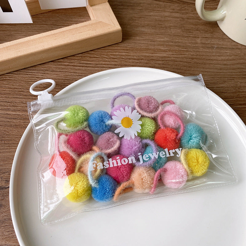 CD1128馬卡龍糖果彩色毛絨毛球小號木耳邊髮圈20個袋裝2023.12.05