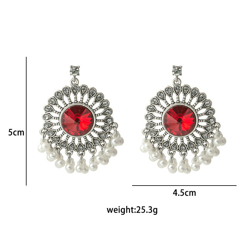 HM5720歐美古典幾何圓形滿鑽鑲珍珠耳釘2024.03.05