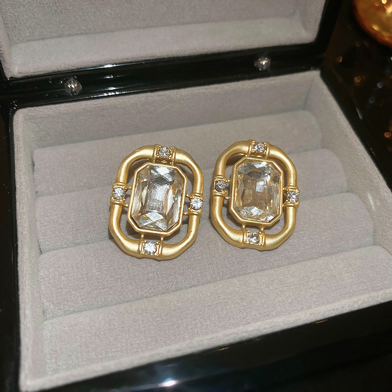 EK1520歐美復古氣質百搭鑲鑽幾何方形銀針耳環2024.08.02