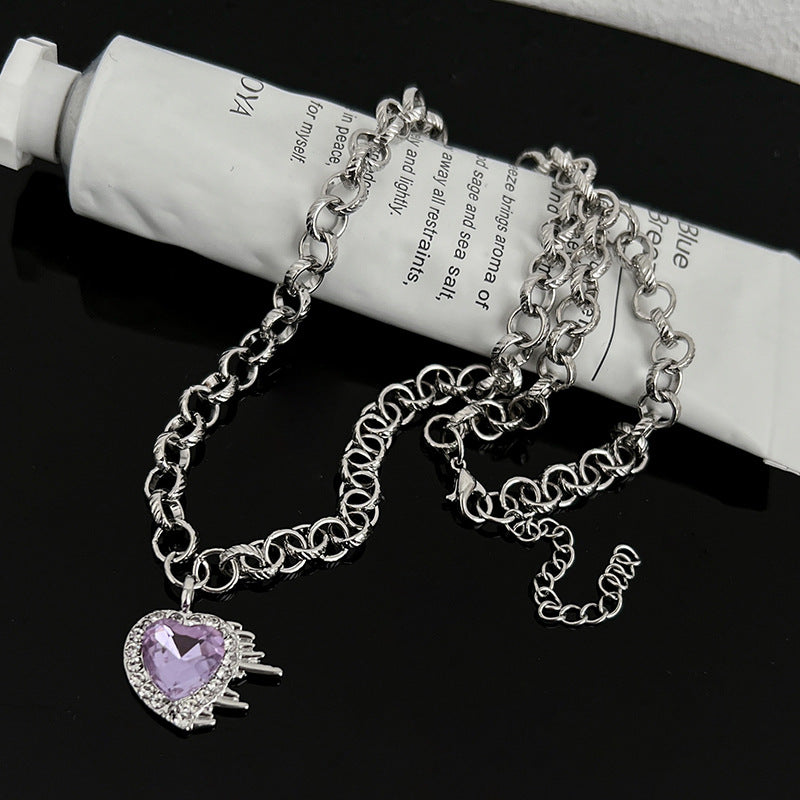 EM1043個性甜酷辣妹水晶愛心鑲鑽項鍊2025.03.14