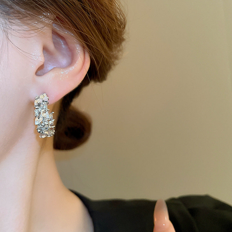 EA1909超閃鑲鑽麥穗銀針C形耳環女2024.08.09