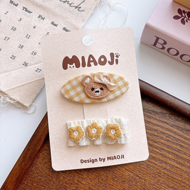 CJ0726韓版甜美布藝格紋刺繡髮夾2025.07.26