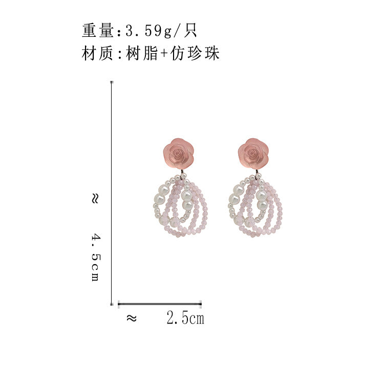 BJ5139夏日粉色花朵可愛珍珠S925銀針耳釘2025.07.22