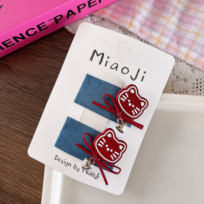 CJ0611韓版布藝蝴蝶結牛仔百搭甜美可愛兒童劉海夾2025.07.18