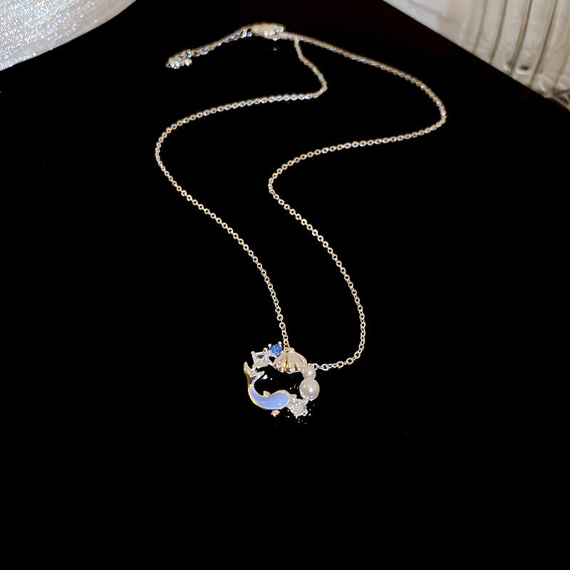 EJ6657方形鋯石海豚貝殼珍珠項鍊2024.06.21