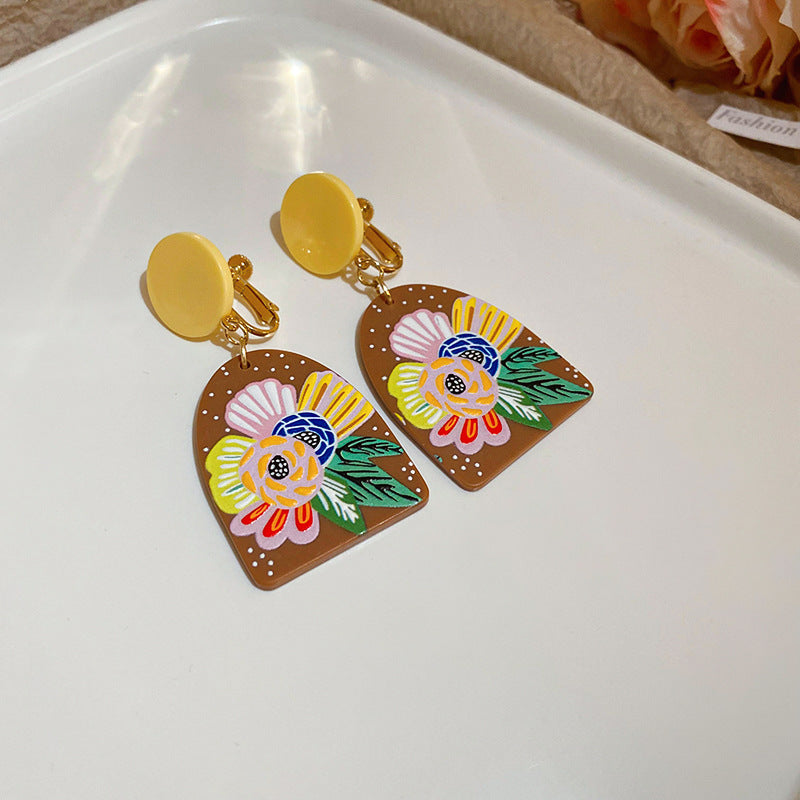 EA2008個性法式油畫花朵樹脂銀針耳環2024.08.16