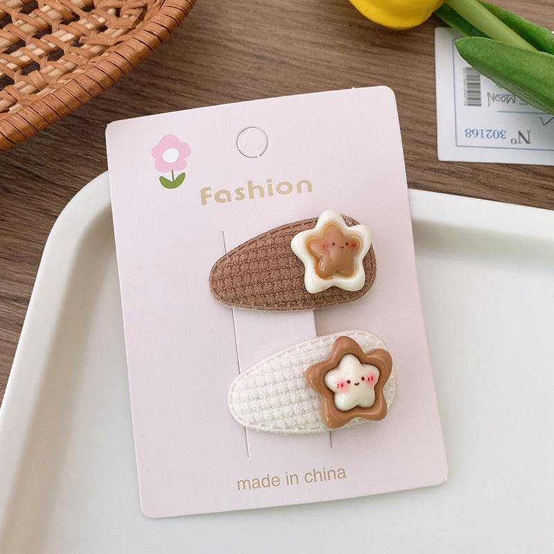 CS0843米咖色卡通兔子花朵星星小號布藝毛絨髮夾2個2023.09.01