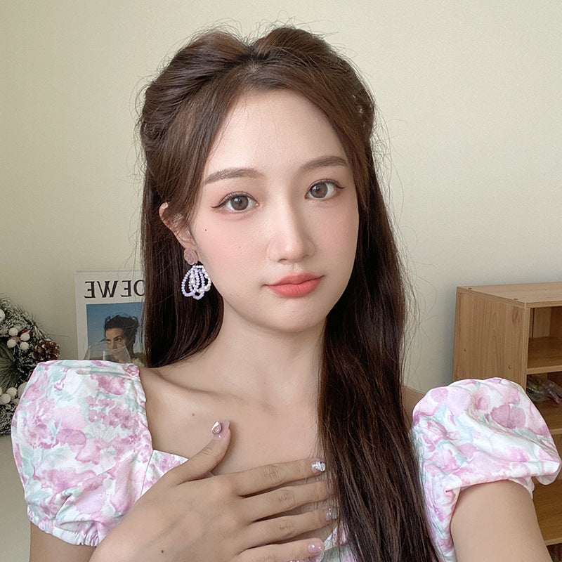 BJ5139夏日粉色花朵可愛珍珠S925銀針耳釘2025.07.22