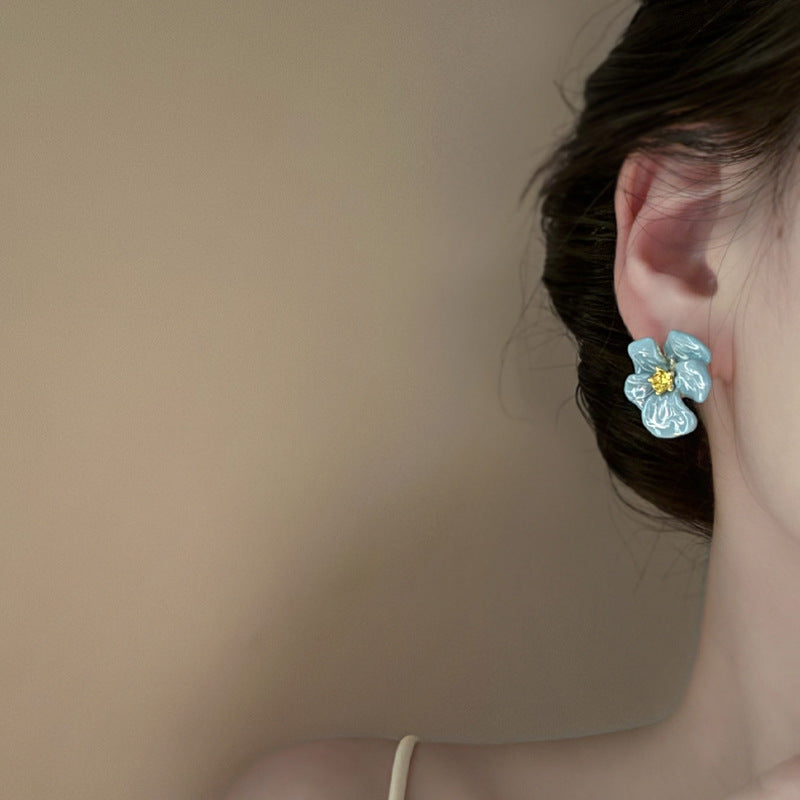 EK1411法式復古氣質度假風滴釉花朵銀針耳環2024.08.02