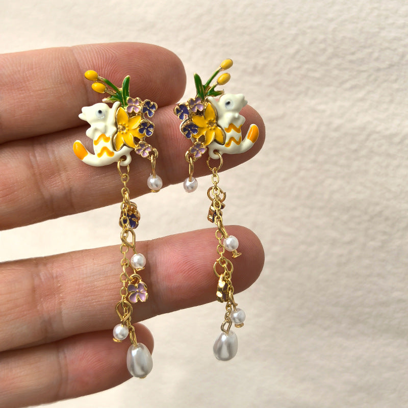 BD7726原創ins風鬱金香花朵珍珠兔子S925銀針耳釘2024.12.03