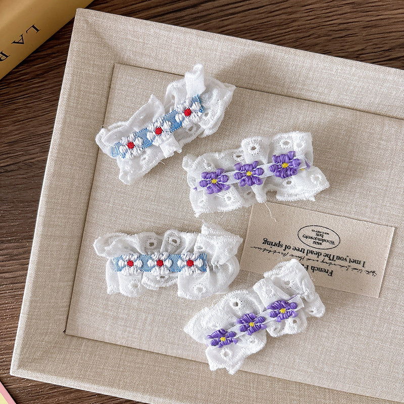 CJ0640韓版甜美刺繡蕾絲兒童百搭髮夾2025.07.25