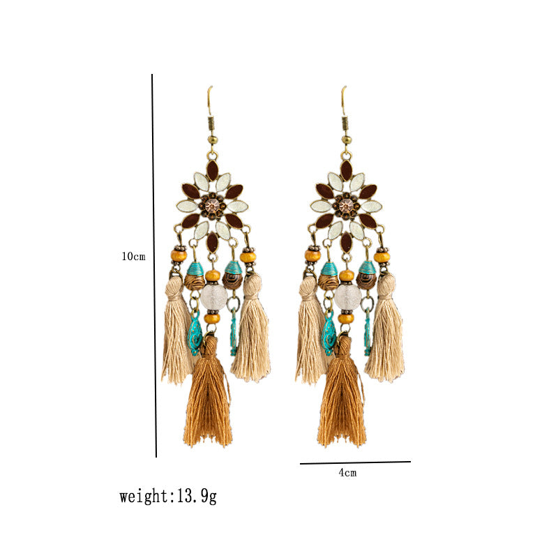 HM2733歐美民族風波西米亞流蘇復古花朵耳環2024.03.05
