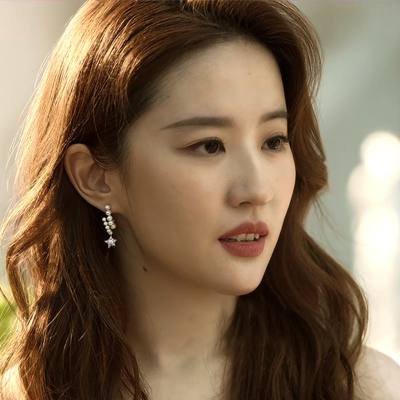 EK8982玫瑰的故事黃亦玫劉亦菲星雲五角星珍珠同款耳環2024.07.02