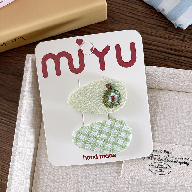 CJ0629韓版可愛刺繡小號水滴兒童糖果色格子髮夾2025.07.18