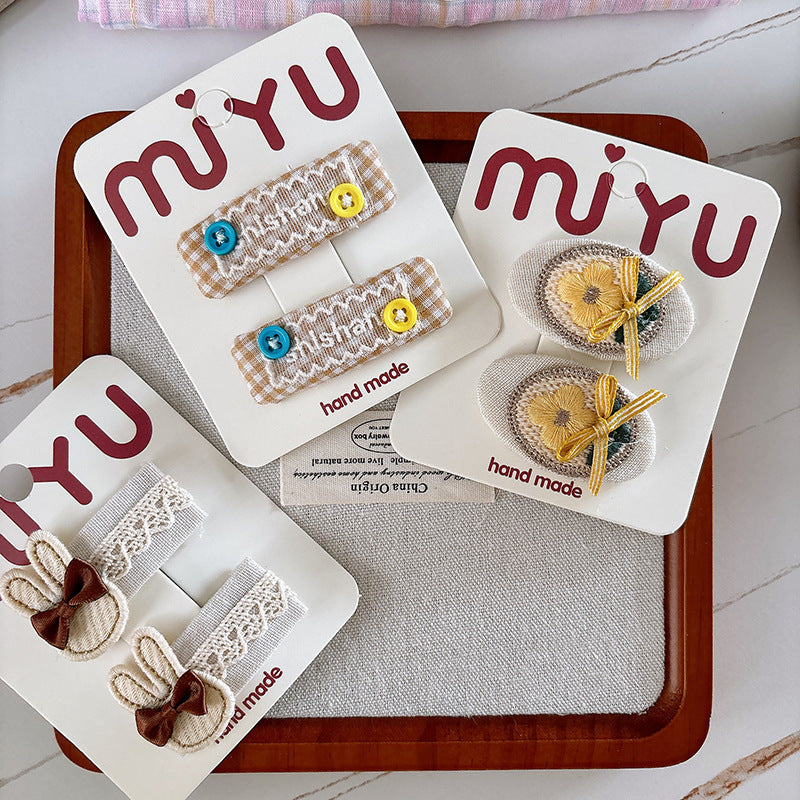 CJ0623女童格紋刺繡甜美百搭蕾絲布藝小兔子bb夾2025.07.25