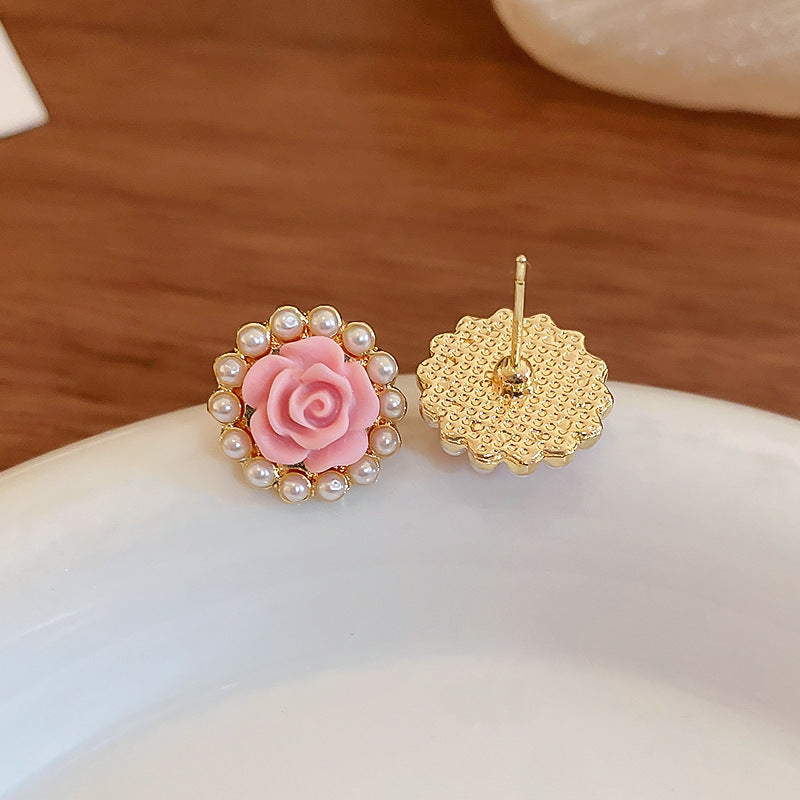 EM8820小清新春季粉色花朵銀針耳釘2024.03.05