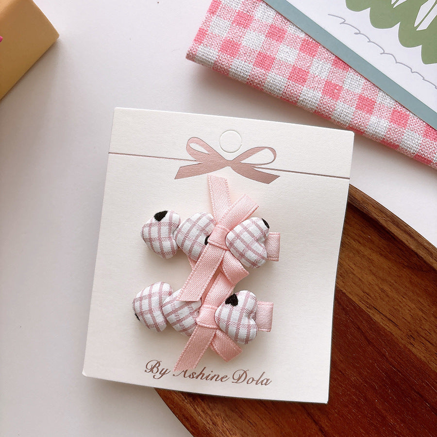 CM0306甜美韓版春夏粉色布藝格紋女孩兒童蝴蝶結髮圈髮夾2025.03.07