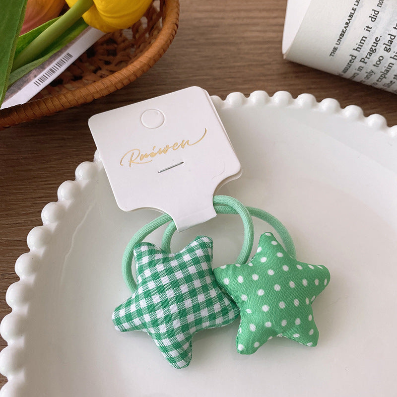 CS0922韓系甜美布藝彩色五角星星格紋波點髮圈2個2023.09.29