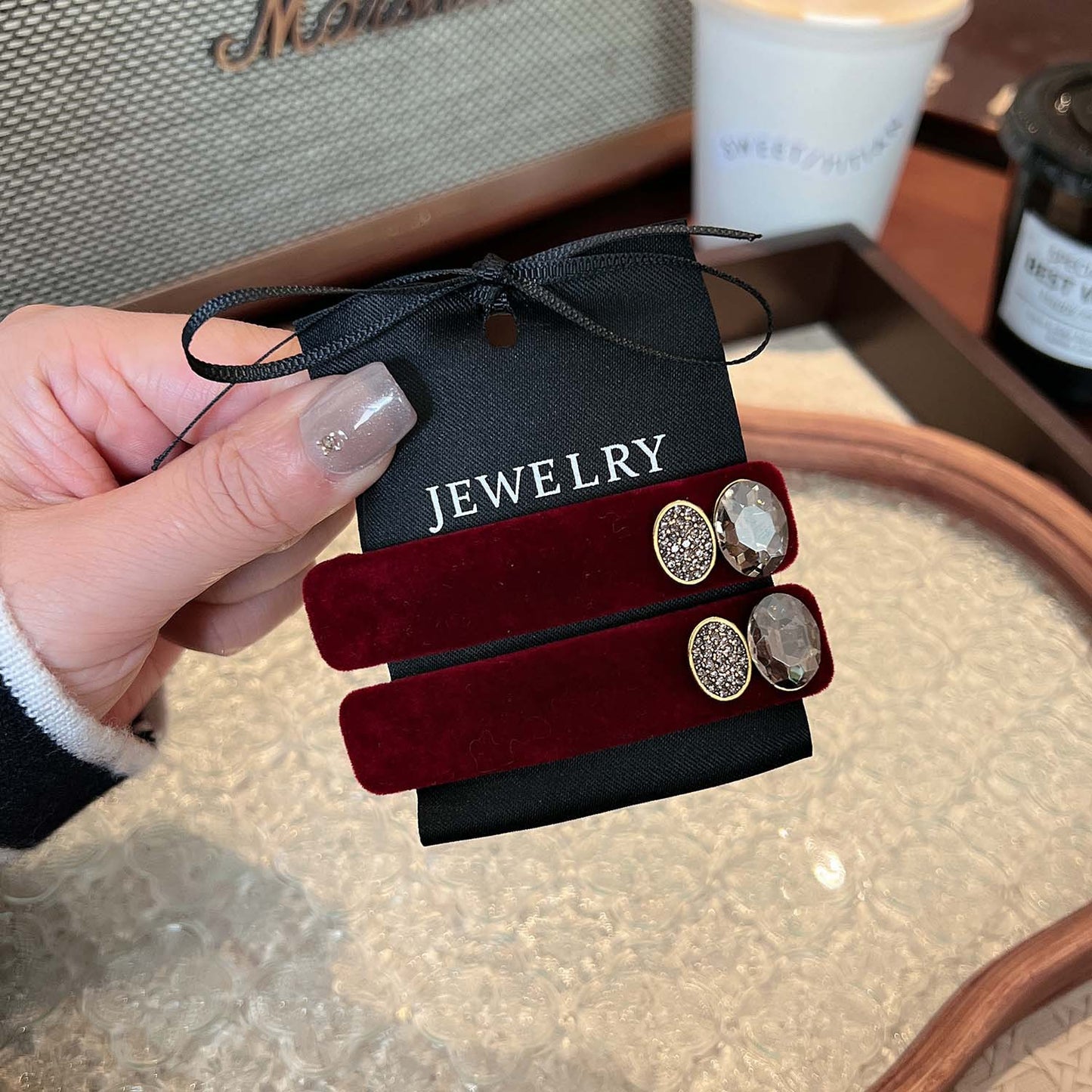 ✨清倉特賣✨AD0867小香風鑲鑽高級感氣質植絨髮夾BB劉海夾2024.12.13