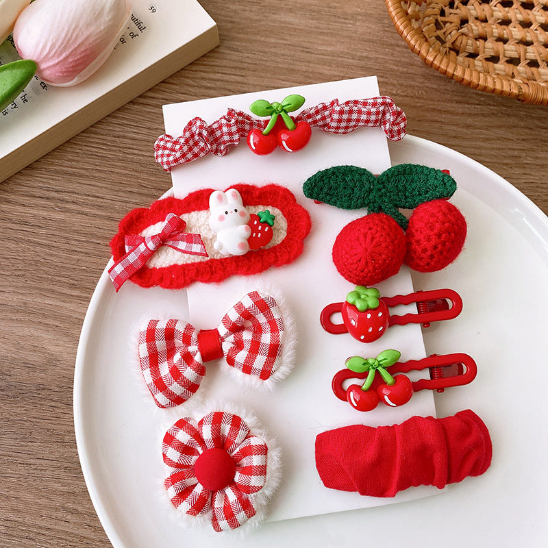 CD1210蝴蝶結卡通兔子新年紅色系兒童髮飾10件套2023.12.19