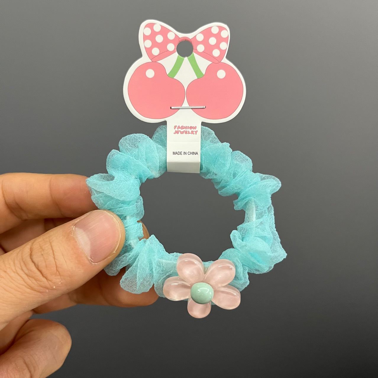 KP8284髮飾配件-櫻桃髮圈對折卡紙 櫻桃領結展示卡頭