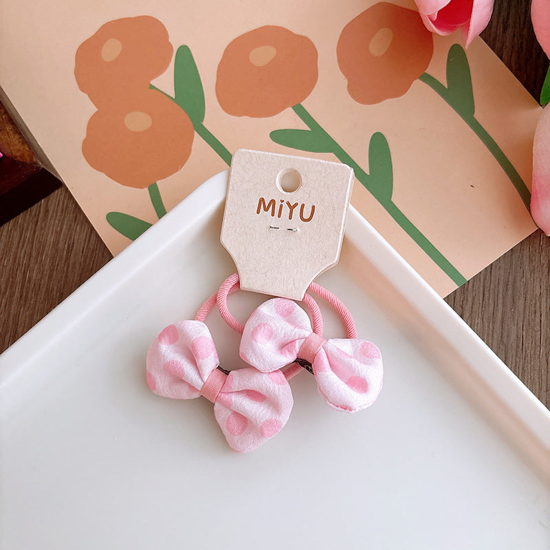 CA0404韓版波點粉嫩甜美布藝蝴蝶結兒童髮繩髮夾2024.04.02
