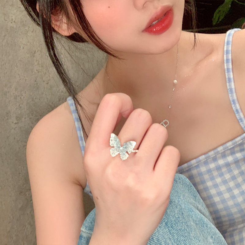 EJ2096 ins風簡約度假風漸變藍晶蝴蝶戒指2024.06.14