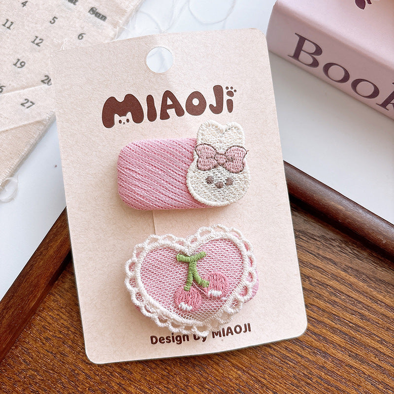CJ0726韓版甜美布藝格紋刺繡髮夾2025.07.26