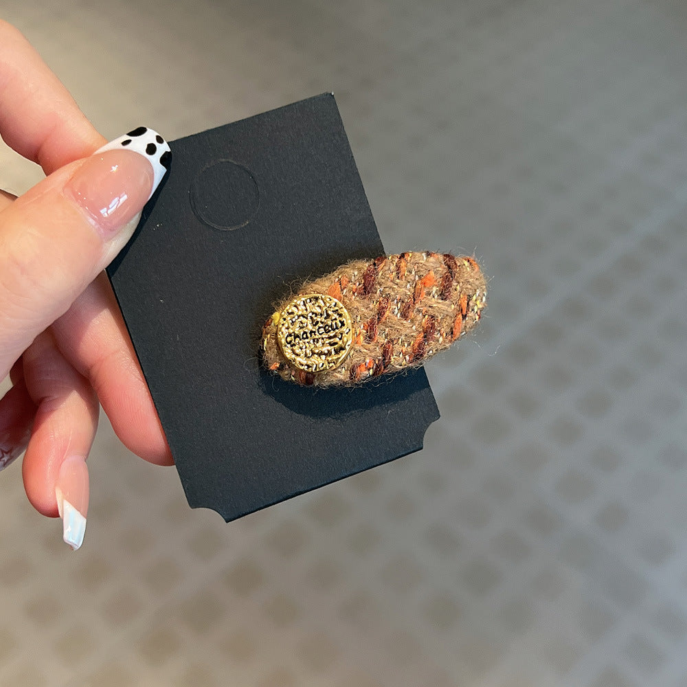 AD0255金標布藝復古小香風毛線髮夾2023.12.12