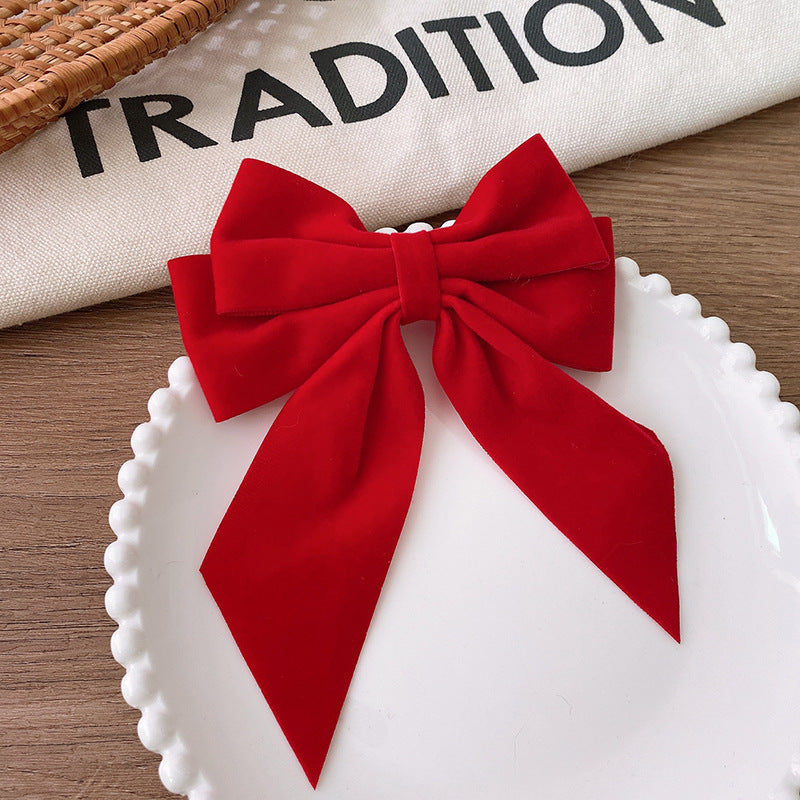 CD1215新年絲絨酒紅色系基礎純色蝴蝶結髮夾2023.12.29