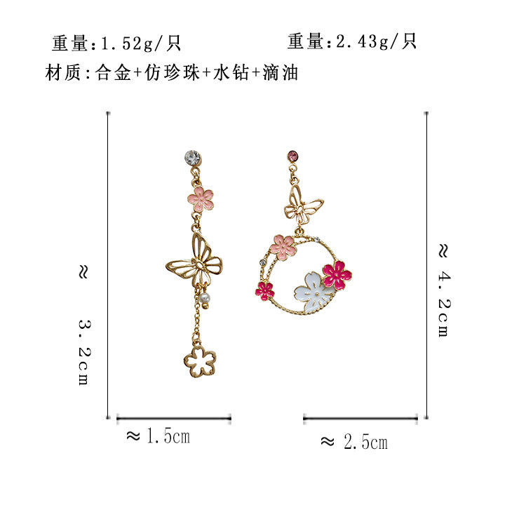BM5435自主設計甜蜜可愛花朵蝴蝶鑲鑽不對稱S925銀針耳環2023.05.19