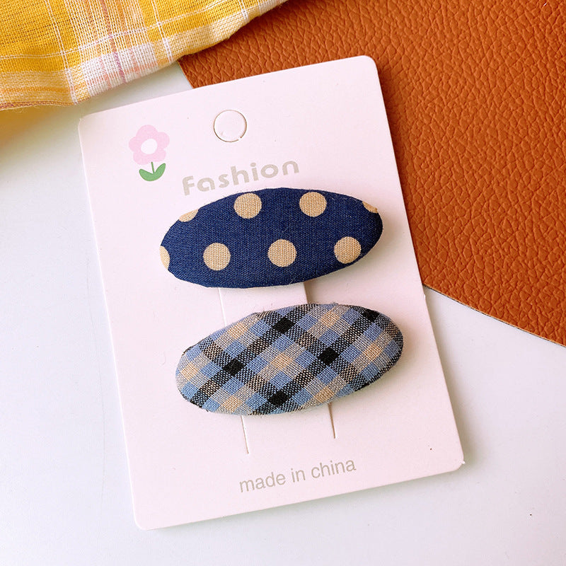 CA0740韓版簡約百搭藍色系布藝格紋波點橢圓髮夾2個2023.08.04