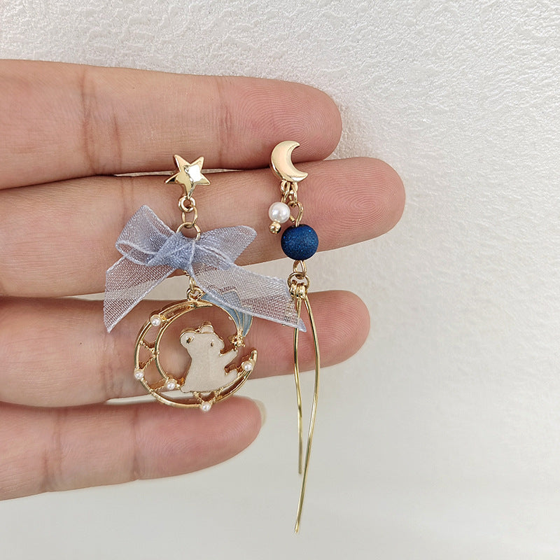 BM5958自主設計蝴蝶結金屬鏈條小熊S925銀針耳釘2023.05.26