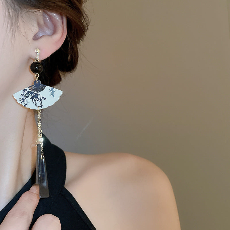 EJ9846新中式扇子樹脂流蘇耳鉤復古長款耳環2024.06.14