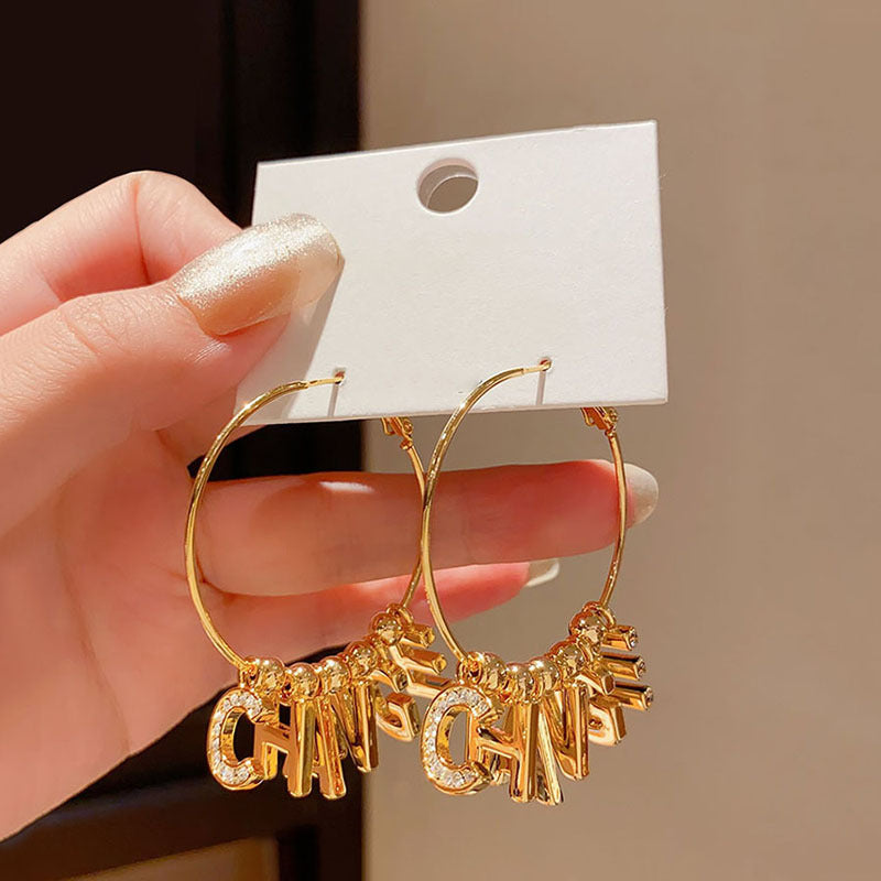 ED1338輕奢鑲鑽字母耳圈銀針耳環2024.12.10