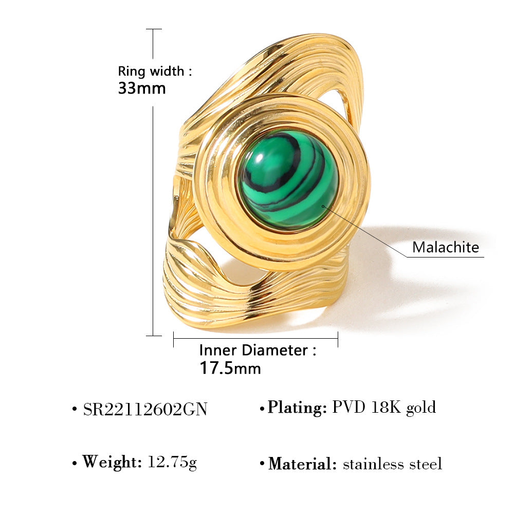 GJ1501法式簡約ins宮廷風橢圓形天然石可調節不銹鋼戒指2024.06.21