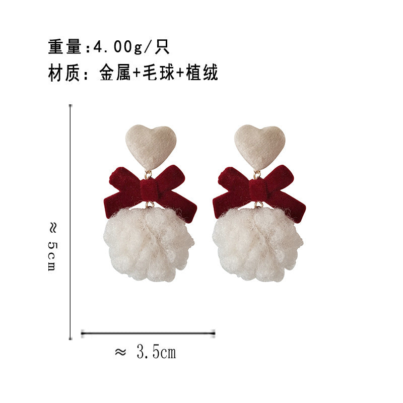 BJ1454紅色蝴蝶結毛球S925銀針耳釘2025.07.22