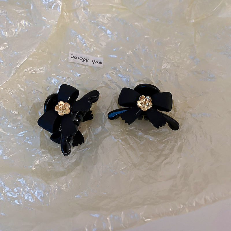 HF2504黑色山茶花蝴蝶結抓夾單個2023.02.14