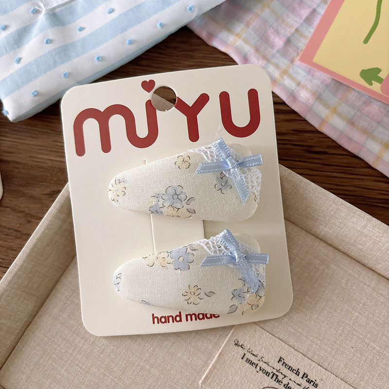 CJ0622韓版甜美海鹽藍碎花布藝蝴蝶結少女心髮夾2025.07.18