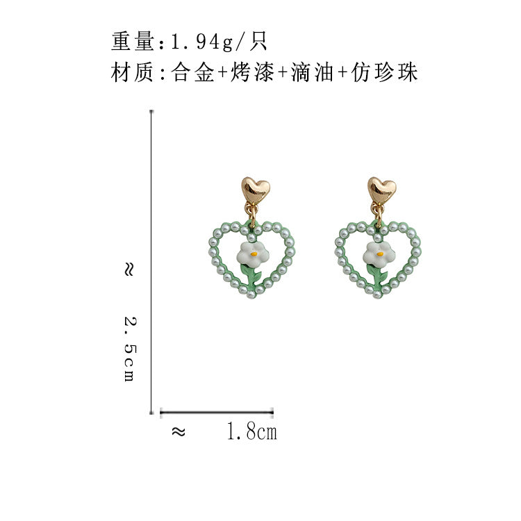 BJ6247原創設計鏤空綠色愛心花朵S925銀針耳釘2023.06.13