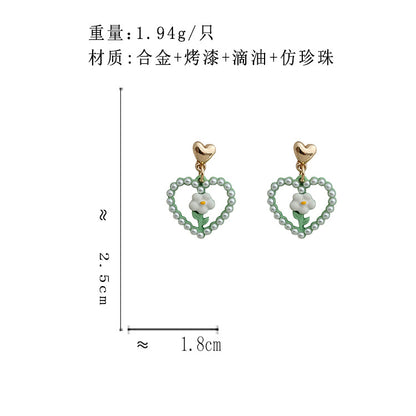 BJ6247原創設計鏤空綠色愛心花朵S925銀針耳釘2023.06.13