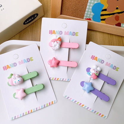 ✨清倉特賣✨ AJ0634甜美多巴胺彩色兔子星星一字髮夾2個2023.06.30