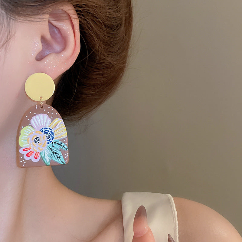 EA2008個性法式油畫花朵樹脂銀針耳環2024.08.16