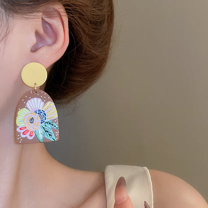 EA2008個性法式油畫花朵樹脂銀針耳環2024.08.16