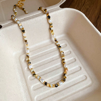 EM2345復古美拉德淡水珍珠瑪瑙串珠項鍊2024.03.14