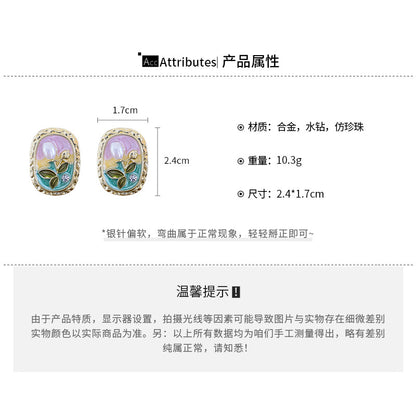 EN0333法式復古宮廷風橢圓花朵珍珠莫奈花園銀針耳釘2024.05.31