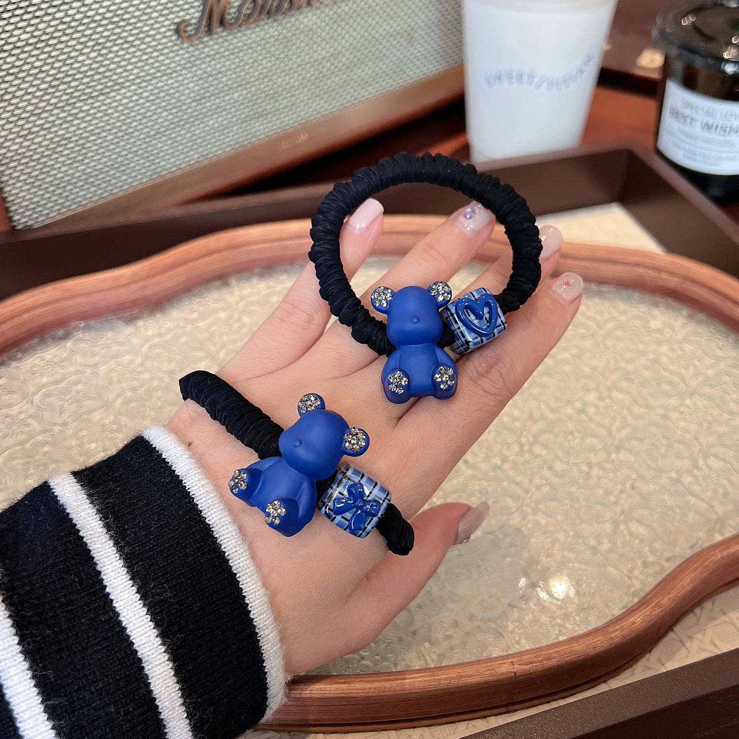 AD6593克萊因藍色小熊愛心領結方塊髮圈2024.12.13