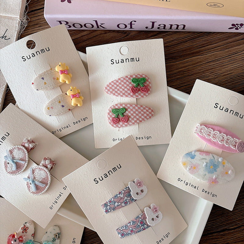 CJ0730韓版甜美百搭布藝格紋兒童刺繡可愛櫻桃髮夾2025.07.25