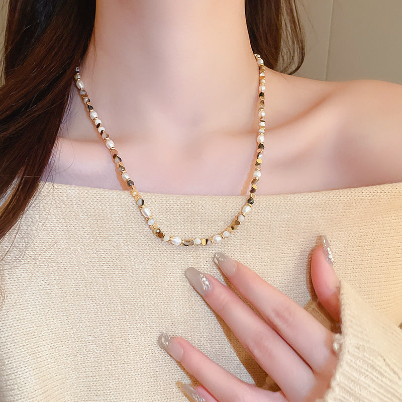 EM2345復古美拉德淡水珍珠瑪瑙串珠項鍊2024.03.14