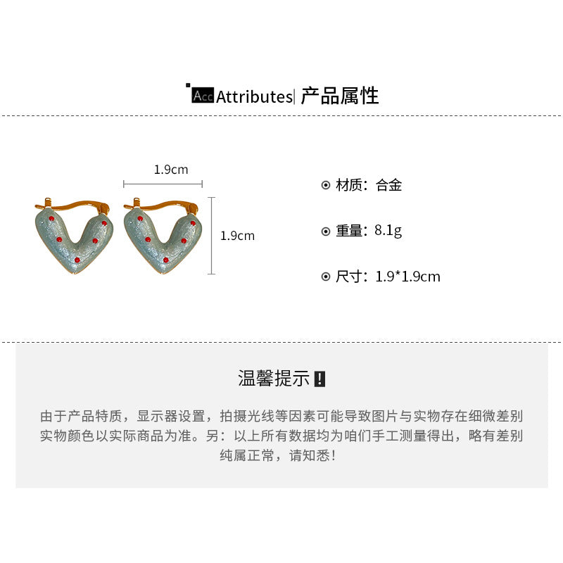 EA2001ins風可愛紅藍波點愛心銀針耳扣2024.08.30